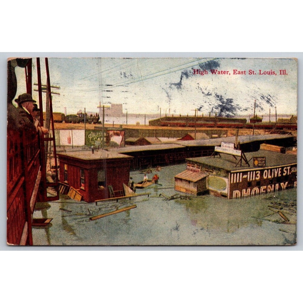 Vintage 1909 Postcard East St. Louis Illinois High Water Flood Disaster Olive St